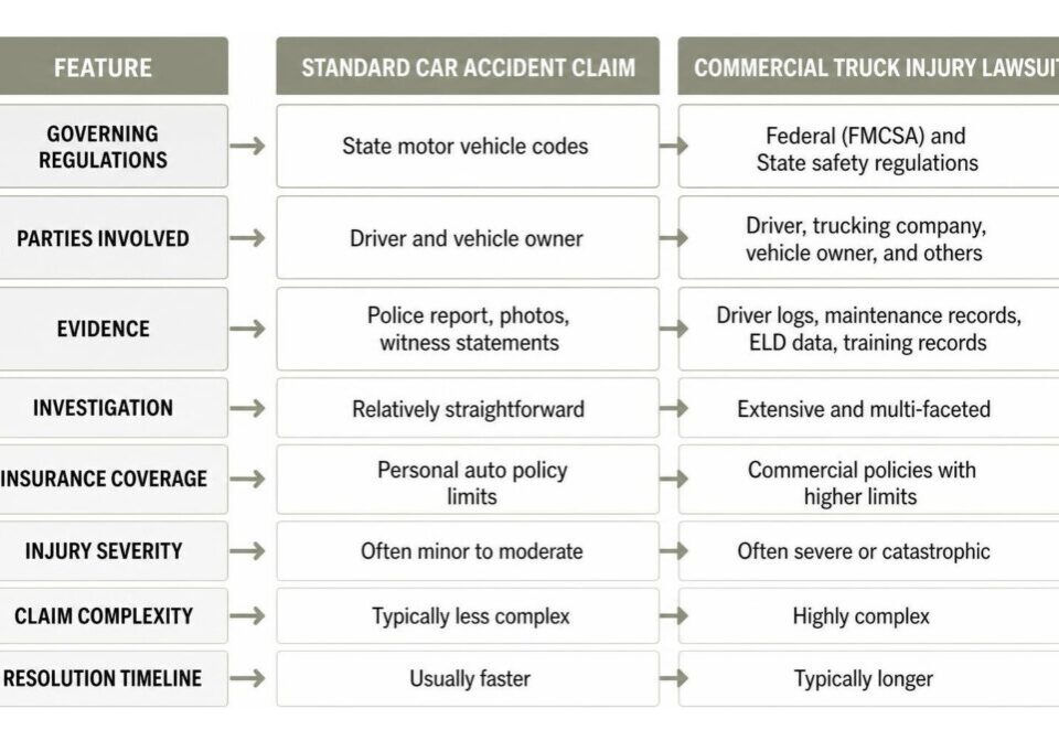 passenger car accident vs commercial truck claim comparison